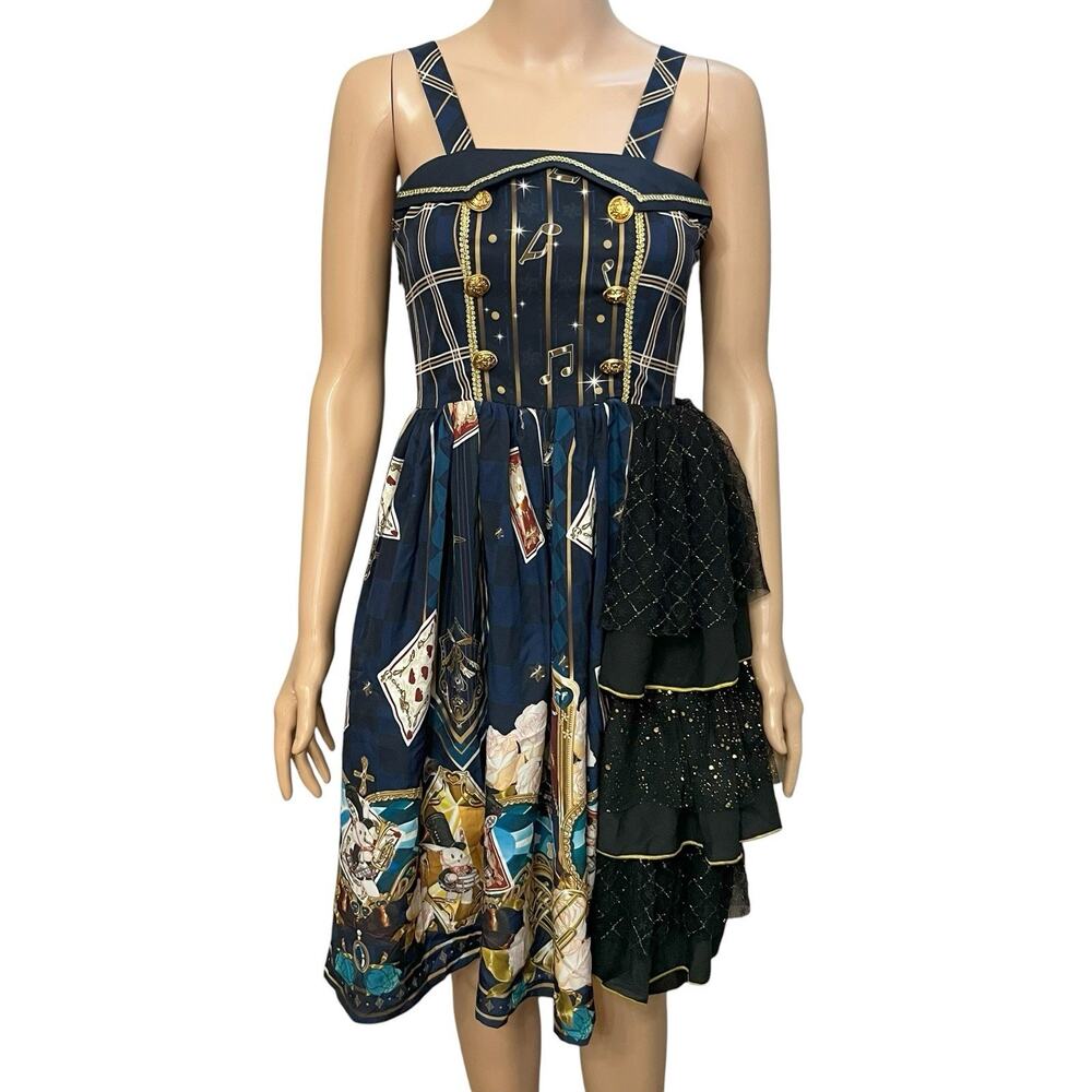 Lolita Rabbit Marching Band Themed Dress Large Fit And Flare Ruffle Cosplay Navy